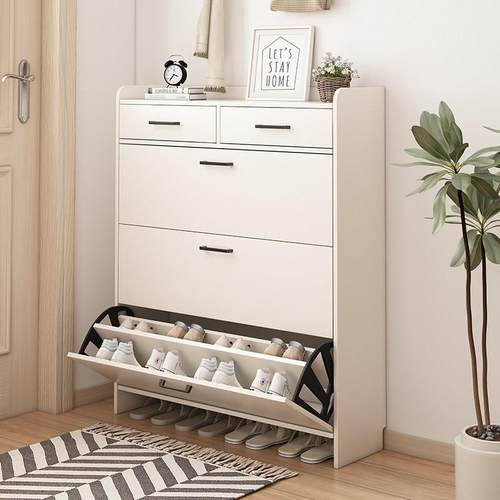 全实木入户鞋柜家用门口超薄大容量抽屉翻斗鞋柜简约现代玄关柜子