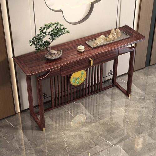 新中式乌金木玄关桌隔断靠墙条案入户玄关柜全实木供桌玄关台
