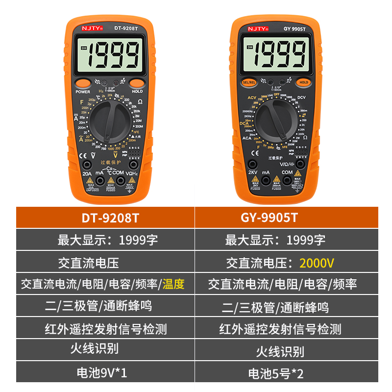 天宇9208T9905T高精度数字万用表2000V高压矿场数显防烧万能表