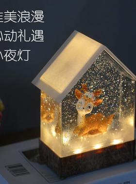 雪花水晶球音乐盒飘雪风灯小夜灯摆件送同学女朋友闺蜜生日礼物