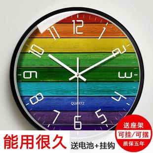 卧室家用石英时钟表 欧式 创意木纹大号静音挂钟 现代时尚 客厅个性