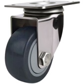 中型304不锈钢灰色TPR单轴345寸耐磨耐用万向脚轮加厚支架推车轮