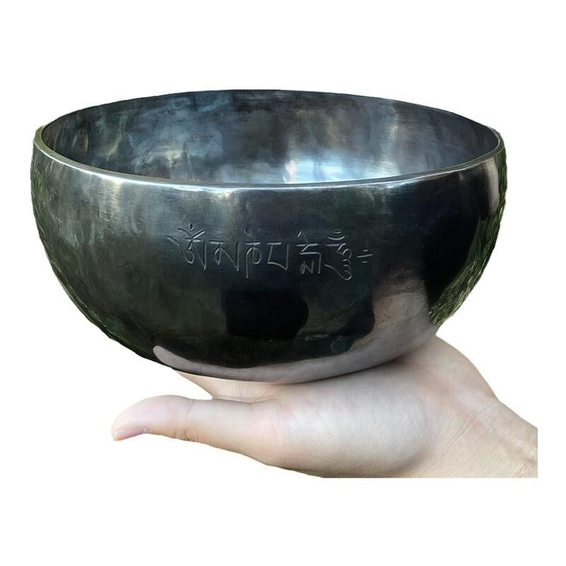紫火音疗玄色满月颂钵铜碗尼泊尔手工梵音钵铜磬摆件音疗冥想钵
