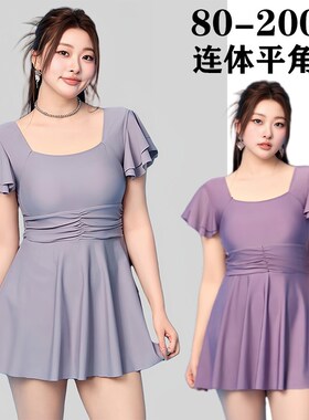 泳衣女士连体保守202p5新款大码胖mm200斤遮肉显瘦温泉度假风泳装