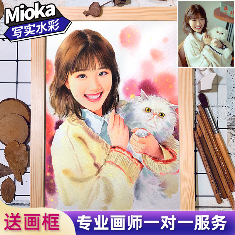 水彩真人照片转手绘人物头画肖像定制送情侣宝宝婚礼礼物素描写实