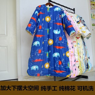 纯棉花睡袋婴幼儿童春秋薄棉防踢被纯手工宝宝全棉冬季加厚拉链式