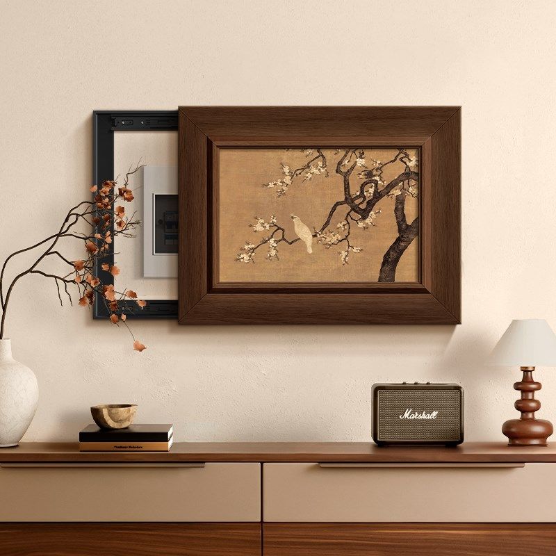 杏花双雉图中古风电表箱装饰画实木2025新款遮挡配电箱餐厅挂画,家居饰品,现代装饰画,淘宝优惠券,粉丝福利购,淘宝优惠卷