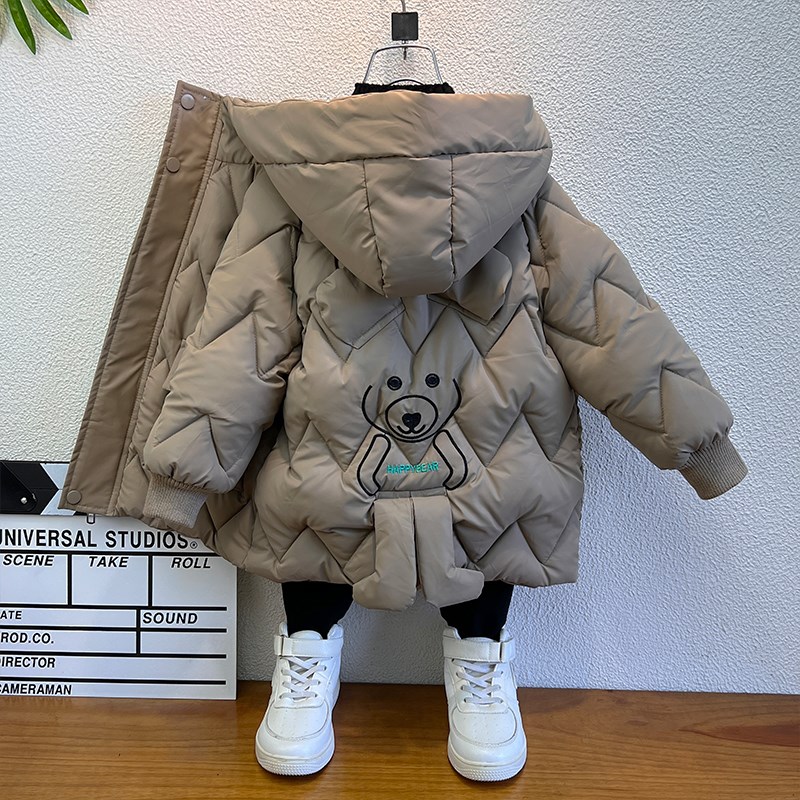 儿童羽绒棉服冬装2024新款洋气中长款免洗宝宝棉衣加厚男童皮棉袄