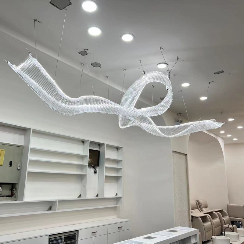 艺术飘带吊灯来图专业定制酒店非标工程水晶灯宴会大厅前台灯饰