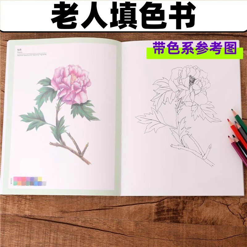 老人玩具画画涂鸦养老院防痴呆打发时间老年人绘画本花朵填色解闷