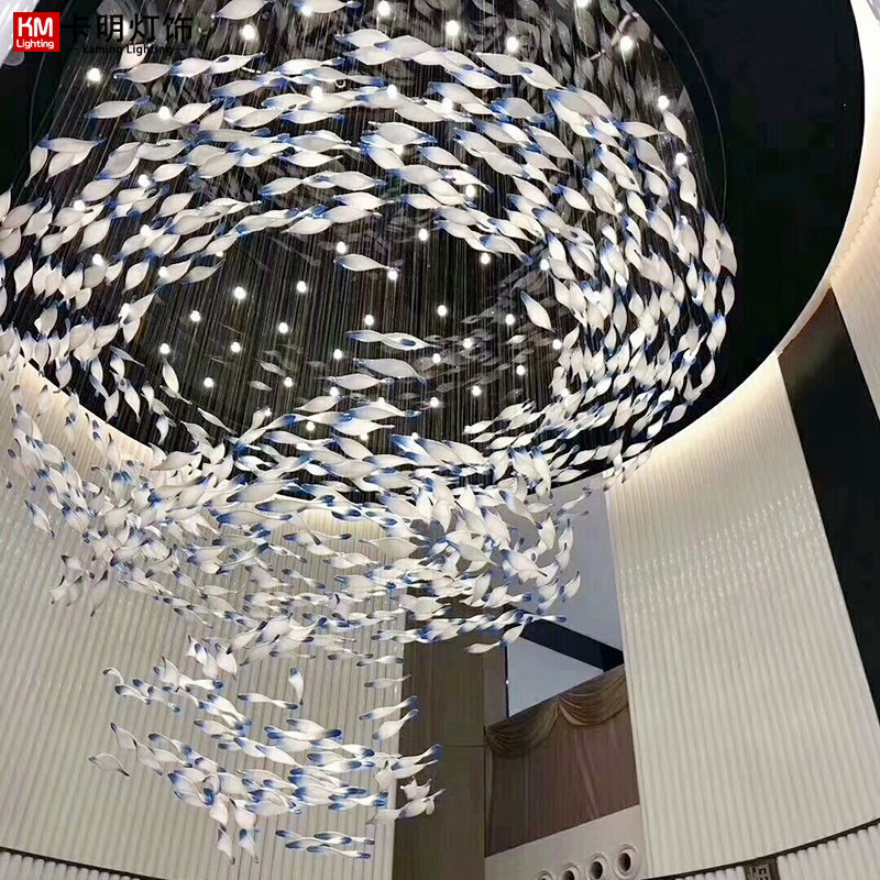 酒店大堂美容院店铺飞鱼吊灯售楼部展厅沙盘会灯商用工程灯具定制