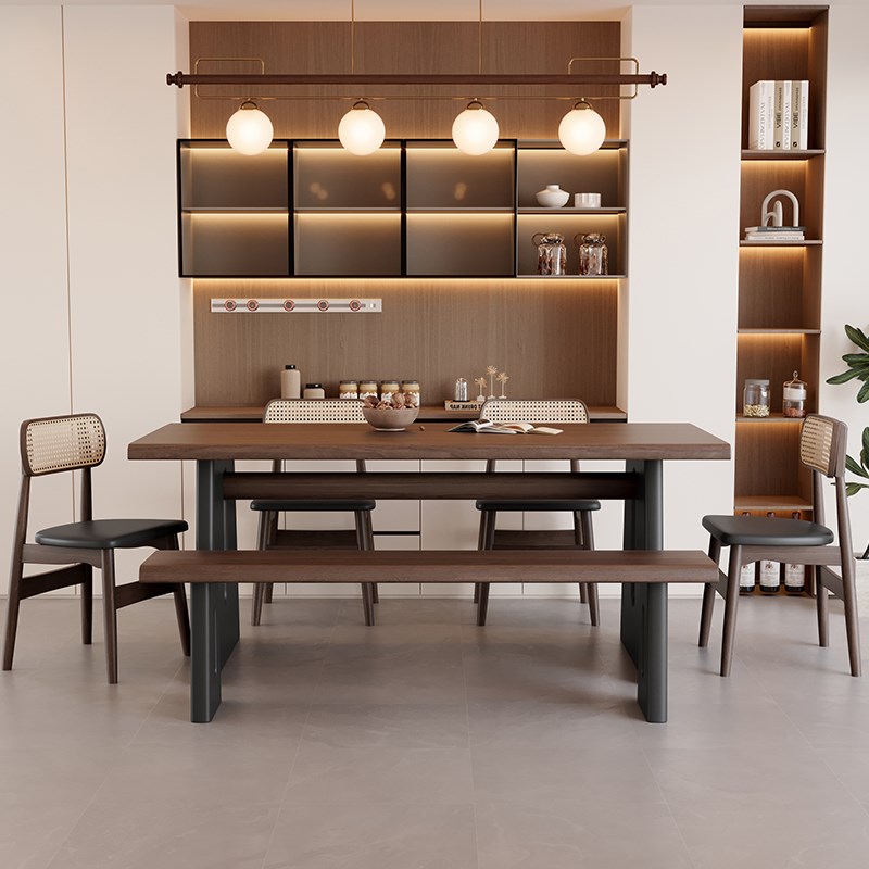 北美黑胡桃木色实木餐桌中古风原木大板桌长方形吃饭桌客厅工作台