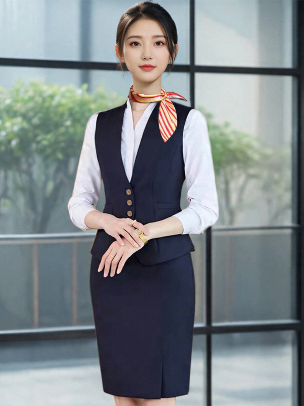 空姐制服职业套装高端气s质医美前台接待工装高铁乘务员酒店工作
