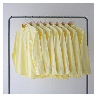 2021春c夏薄款纯色水洗小鸡黄浅黄色纯棉衬衫长袖男女宽松bf风潮