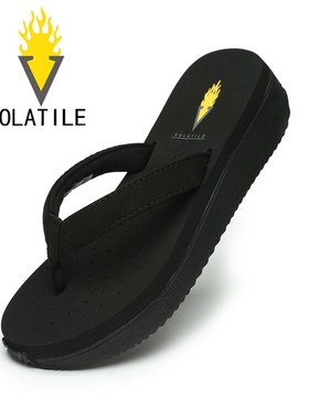 VOLATILE夏季新款时尚纯色坡跟松糕凉拖厚底中跟人字拖沙滩女拖鞋