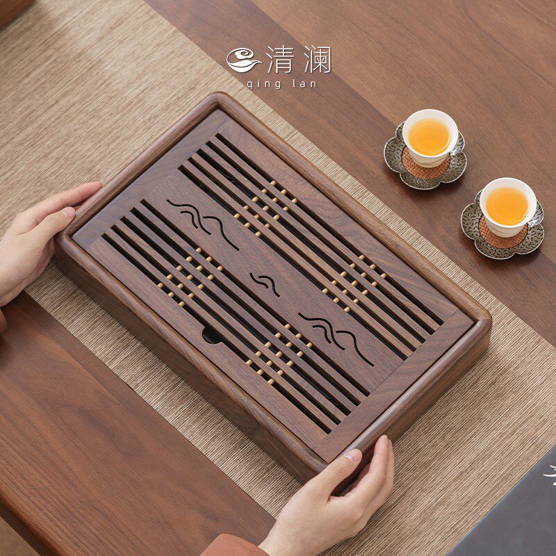北美黑胡桃木实木茶盘小型简约中式茶海储水排水功夫茶具套装