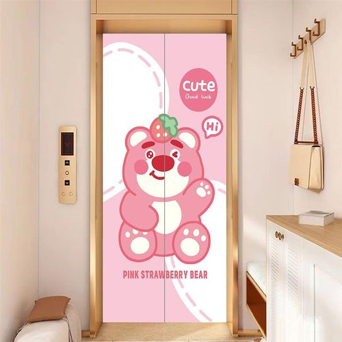 网红草莓熊电梯门套装饰贴纸电影院商场一梯一厅门套丑不干胶海报