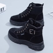 雪地爆款 2024秋冬季 女靴 女鞋 马丁短靴冬鞋 新款 百搭加绒保暖棉B鞋