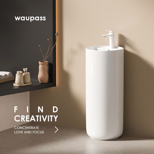 小户型化妆室迷你立柱洗脸盆落地式一体陶瓷立柱盆圆形立柱洗手盆