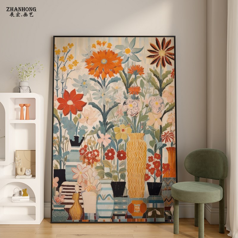 现代简约花卉艺术酒店客厅餐厅玄关装饰画卧室背景墙壁画竖版挂画