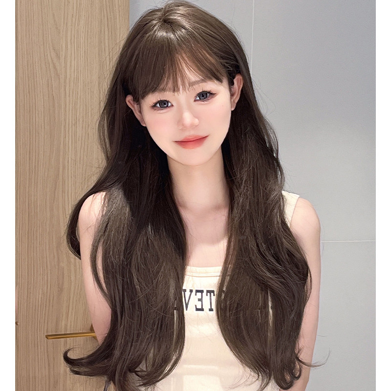 假发女冷棕色长卷发大波浪透气款B网红夏季时尚空气刘海全头套气