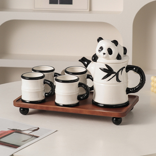 陶瓷茶具套装 熊猫高级感中式 家用客厅水杯茶壶茶杯水具乔迁送礼物