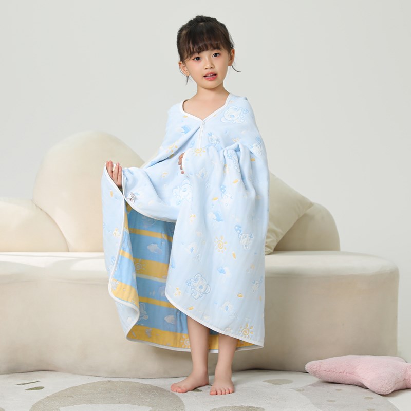纯棉纱布披风浴巾儿童斗篷婴儿浴袍带帽子宝宝可穿沙滩巾洗澡浴衣