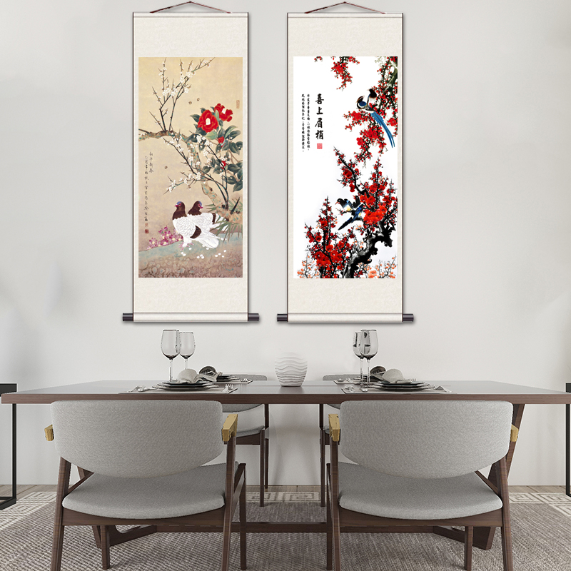 古代明清仿古花鸟卷轴挂画酒店装饰字画丝绸礼品名家壁画精致国画