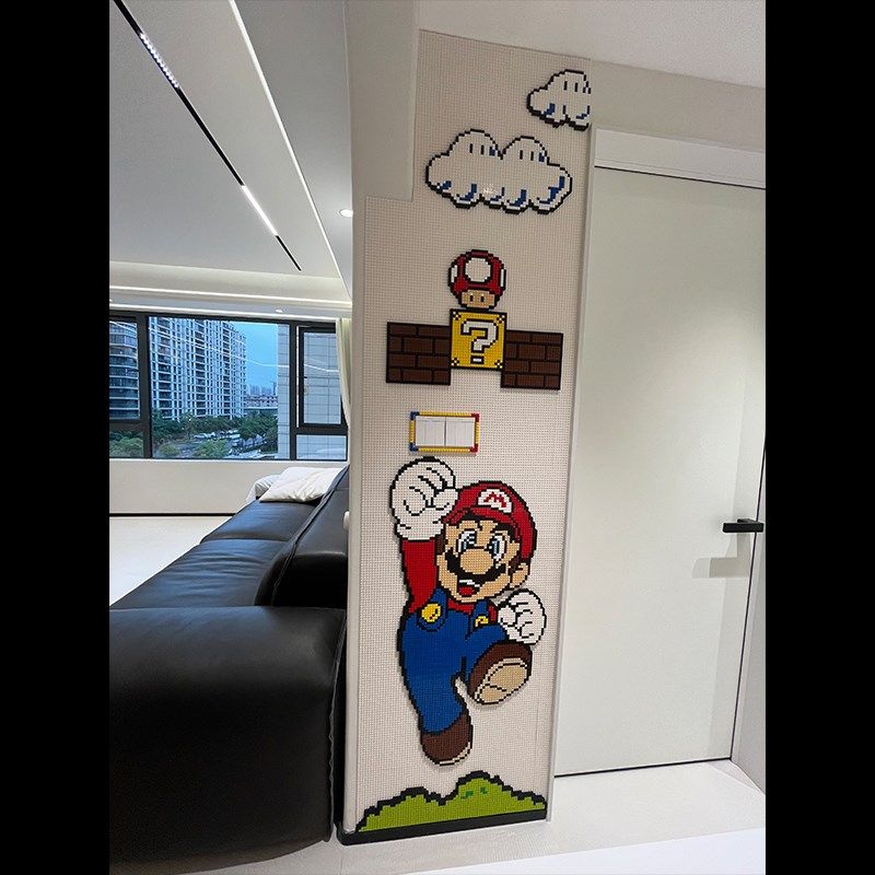 玄关积木墙小颗粒底板墙上积木定制像素画家用儿童房走廊墙面装饰