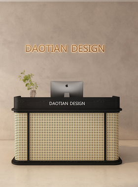 侘寂风收银台民j宿藤编吧台农庄日韩餐饮接待台养生馆足浴小型柜