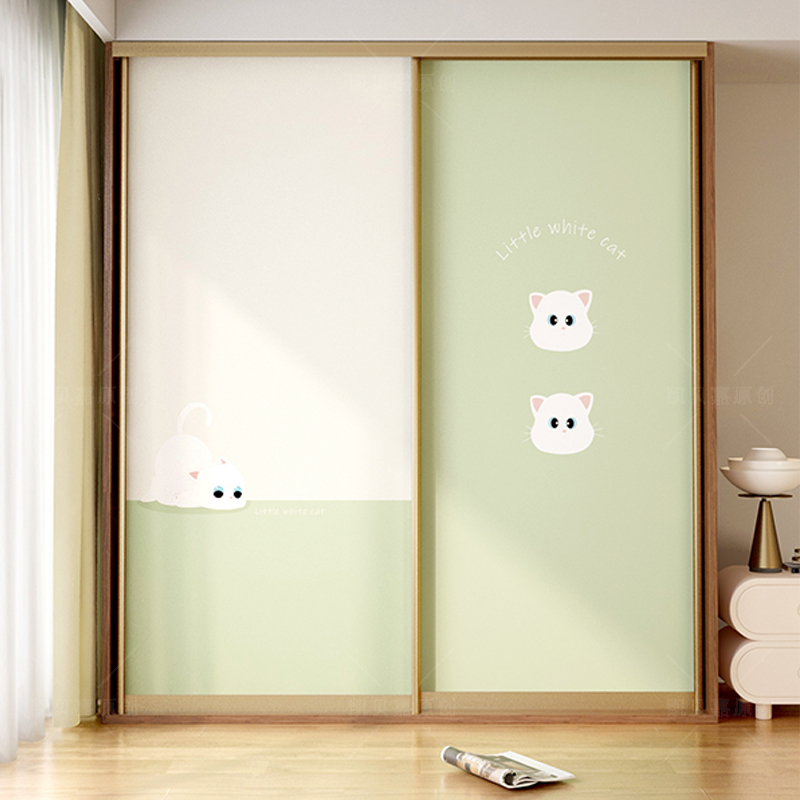 衣柜移门翻新自粘贴纸柜子柜门橱柜改造换色自贴整张贴画定制