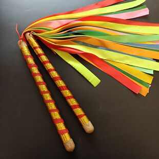 七彩鼓锤 成人儿童 实木 打鼓棒 彩带绸子 龙鼓V大鼓大鼓棒彩带