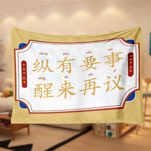 文创奉旨睡觉法兰绒毛毯图案定制办公室空调毯披肩毯午睡毯沙发毯