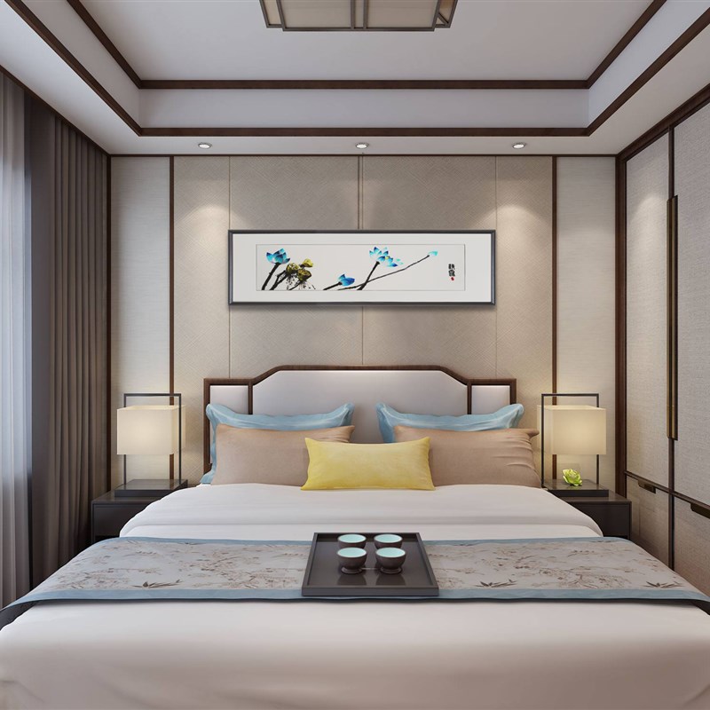 苏州刺绣装饰画简新中式沙发背景中国风床头画湘绣精品手工风景画图片