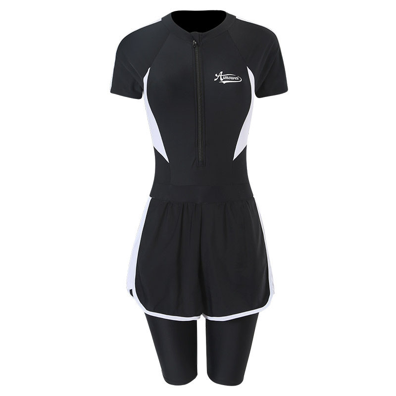 学游泳专用连体泳衣女款微胖女孩遮肉大码胖mm保守大学生平角齐腿