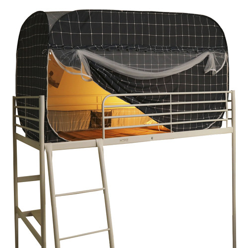 免安装大学生宿舍床帘蚊帐一体式上下铺遮光单人拉链W款带支架黑