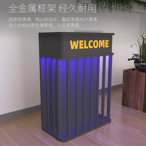小型铁艺收银台工业风发光吧台酒吧餐厅接待前台迎宾柜Z服务台讲