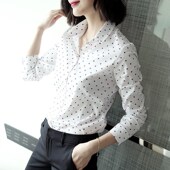 圆点通勤气质衬衫 2024春e秋新款 白底红色小波点衬衣棉质职业长袖