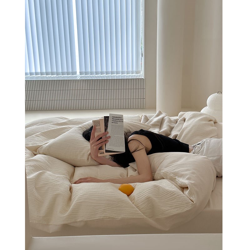 尼尔斯的观点/美式高级感60支奶油白提花树纹全棉床单四件套被套