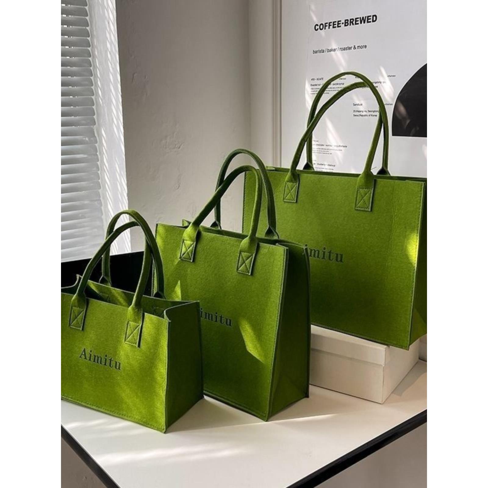 办公室职员手提袋网红毛毡手提袋外出时尚手提袋购物袋女学生无纺