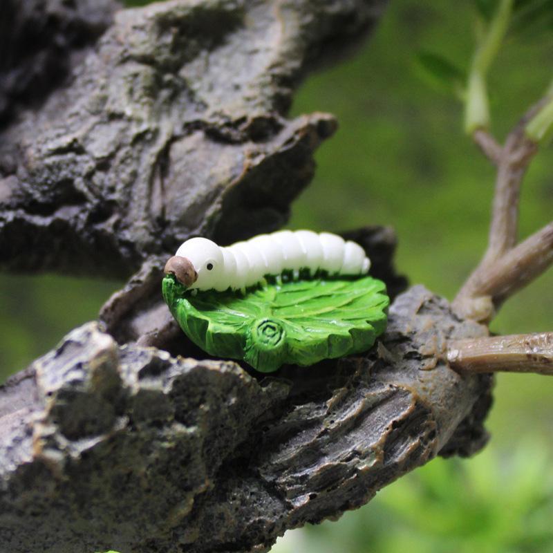 苔藓微景观仿真蚕宝宝摆件动物模型毛毛虫盆景场景树脂工艺装饰品