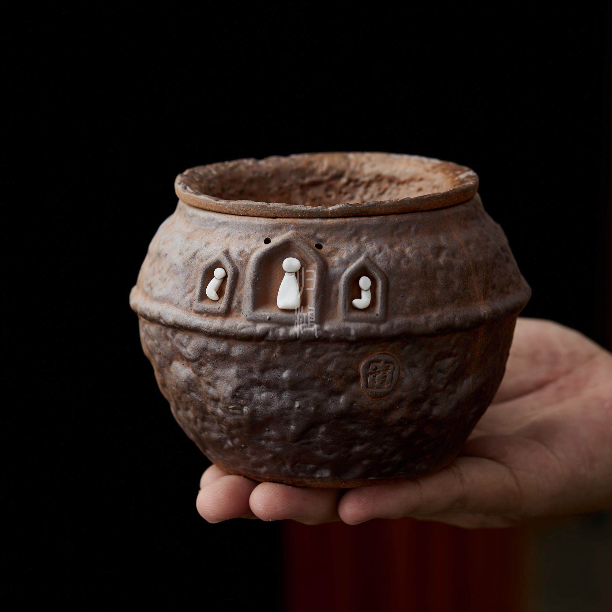 归鸿 粗陶干泡建水茶具配件茶渣筒小茶缸茶盂带盖茶水过滤分离