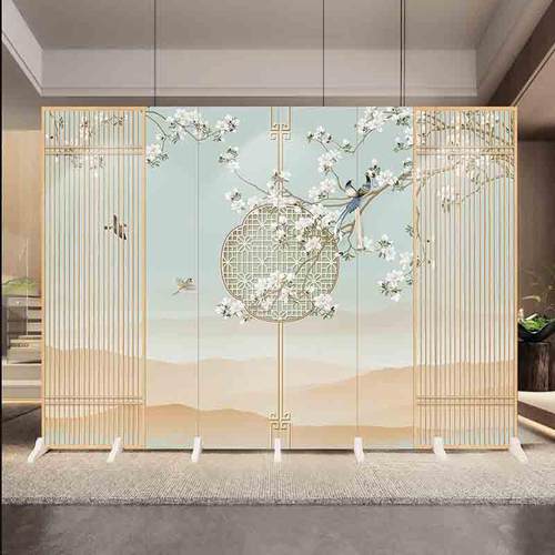 新中式国风双面屏风隔断客厅玄关推拉遮挡办公室家用卧室移动折屏