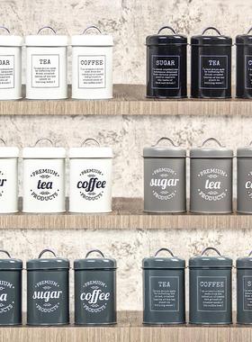 样板间英文铁艺储物罐现代简约咖啡豆饭厅厨房北欧整体橱柜摆件密