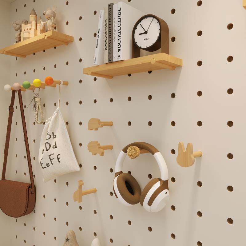 实木洞洞板配件置物架藤编火柴棒diy榉木通用15mm圆孔装饰层板