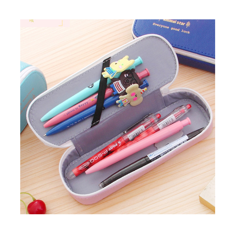 可爱动物皮质笔袋 小学生文具袋幼儿园文具盒 女简约儿童铅笔盒男