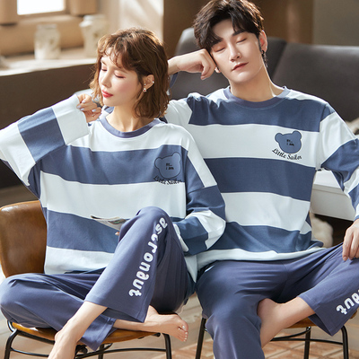 秋冬季情侣睡衣长袖女纯棉可爱卡通全棉加大码男款加厚家居服套装