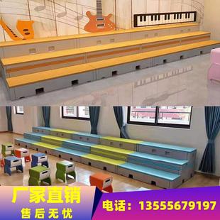 学校新型注塑PE可移动折叠合唱台阶梯带轮三层音乐大合唱梯台直销