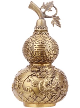 全铜葫芦摆件龙凤葫芦家居玄关书房办公室桌面装饰品可开盖铜葫芦