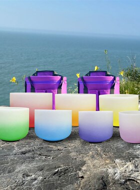 水晶钵瑜伽钵音疗钵颂钵套装彩色碗彩色水晶乐器渐层音钵